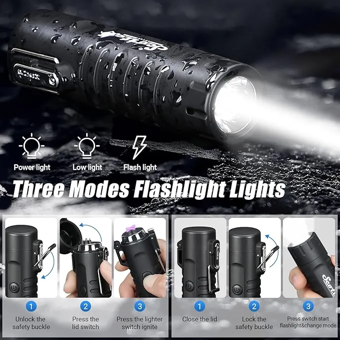 Scotte Plasma Windproof arc Lighter Electric Lighter and LED Flashlight - 2 in 1 (Black)/5-in-1 Magnesium Fire Starter for Emergency Survival Kits, Camping, Hiking, All-Weather Magnesium Ferro Rod