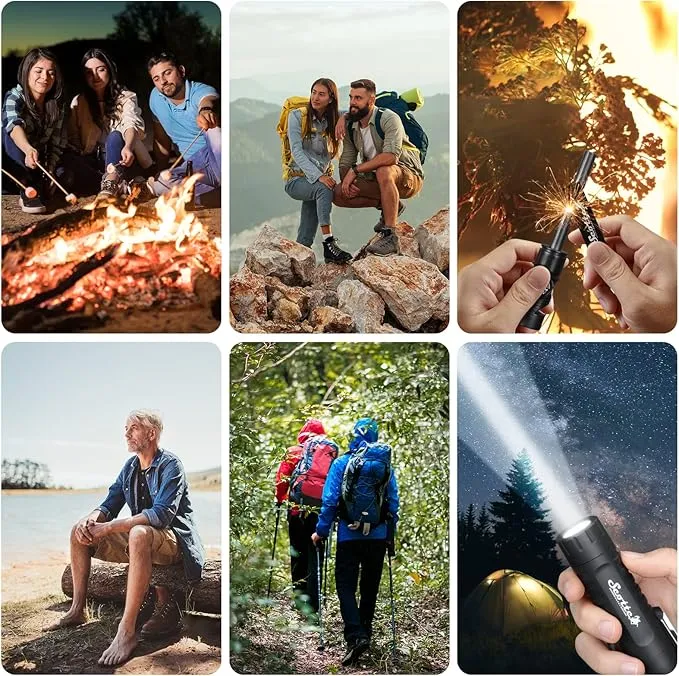 Scotte Plasma Windproof arc Lighter Electric Lighter and LED Flashlight - 2 in 1 (Black)/5-in-1 Magnesium Fire Starter for Emergency Survival Kits, Camping, Hiking, All-Weather Magnesium Ferro Rod