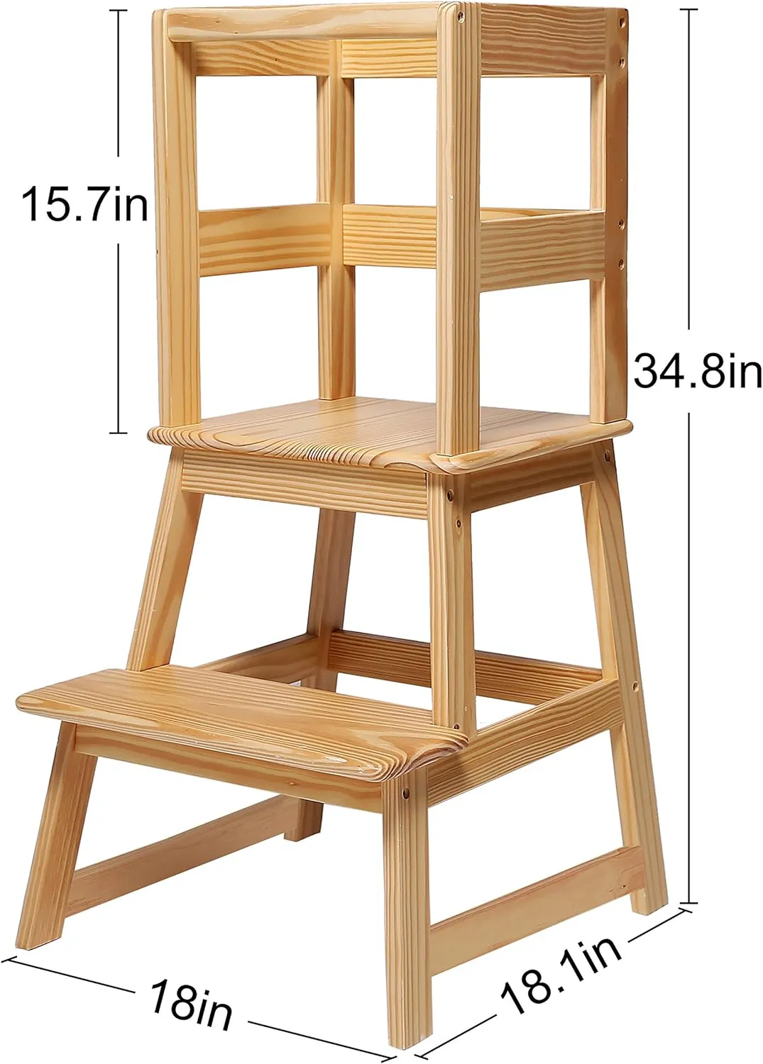 SDADI Kitchen Step Stool, Wooden Step Stool for Kids 1-3 with Safety Rail for Kitchen and Bathroom, Anti-Tip,Stable, Natural