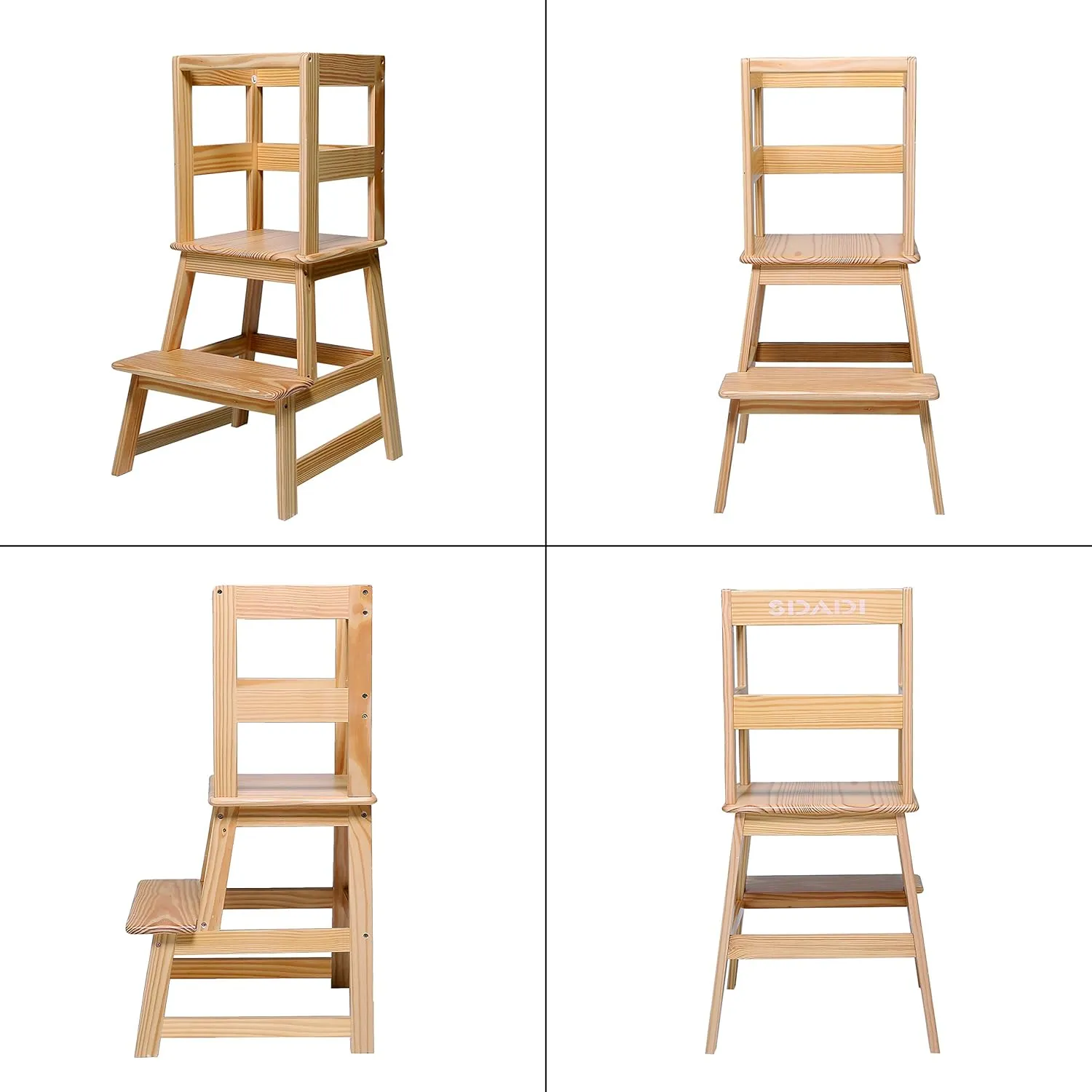 SDADI Kitchen Step Stool, Wooden Step Stool for Kids 1-3 with Safety Rail for Kitchen and Bathroom, Anti-Tip,Stable, Natural