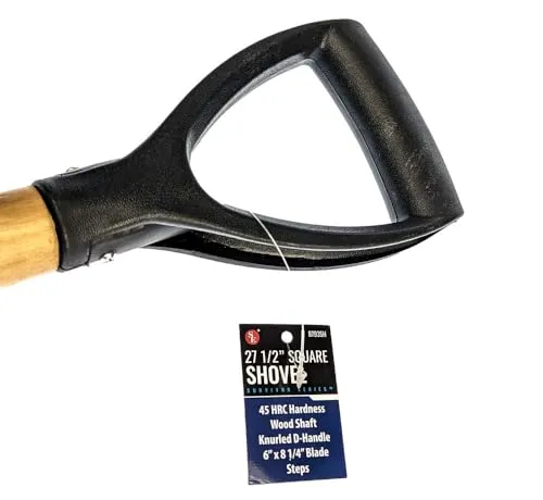 SE 27-1/2 Inch Steel Square Shovel with Wood Handle - 45 HRC Hardness, Knurled D-Handle, 8-1/4" X 6" Blade - Durable Tool for Gardening, Outdoor Work,