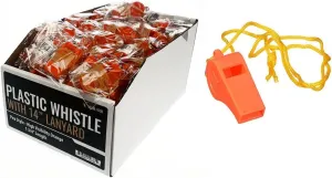 SE Orange Plastic Whistles with 14" Lanyards (100 PC.) - WH3-B-100
