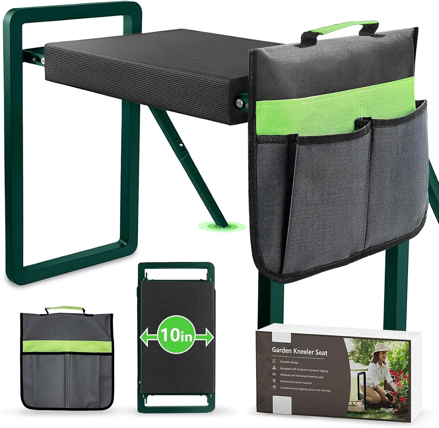 seasky Foldable Garden Kneeling and Seat, Anti-Tipping Garden Bench Widened Thick Soft Kneeling Pad, Heavy Duty Gardening Stool with Garden Tool Bag,Gardening Gift for Women(Without Gloves)