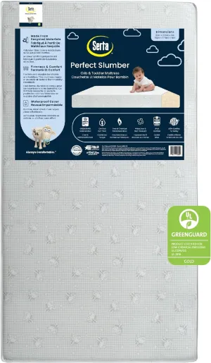 Serta Perfect Slumber Dual Sided Crib and Toddler Mattress - Waterproof - Hypoallergenic - Premium Sustainably Sourced Fiber Core -GREENGUARD Gold Certified (Non-Toxic) -7 Year Warranty - Made in USA