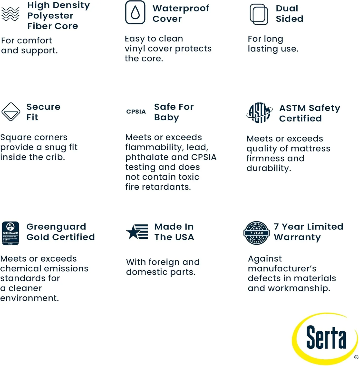 Serta Perfect Slumber Dual Sided Crib and Toddler Mattress - Waterproof - Hypoallergenic - Premium Sustainably Sourced Fiber Core -GREENGUARD Gold Certified (Non-Toxic) -7 Year Warranty - Made in USA