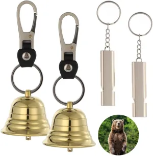 Set Of 2 Bear Bells With Emergency Whistle, Loud 2 Brass Bell For Hiking, Fishing, Biking, And Climbing