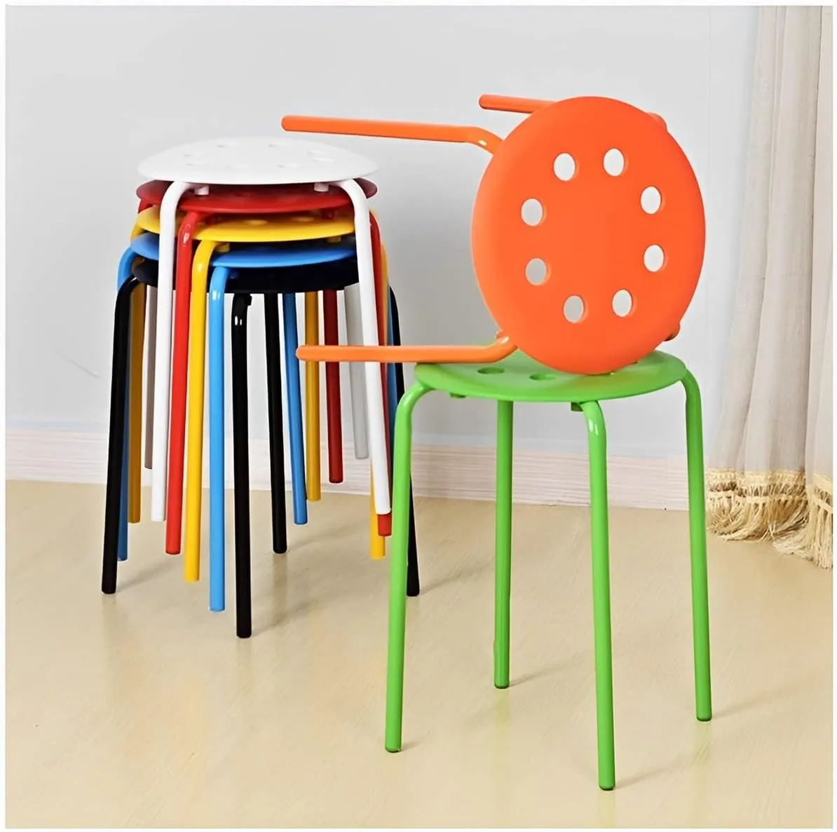 Set of 6 Portable Stack Stools 17.5" Height Backless Seating for Home, Dining Room, Classrooms or Salon, Party (Color : Black)