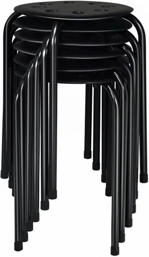 Set of 6 Portable Stack Stools 17.5" Height Backless Seating for Home, Dining Room, Classrooms or Salon, Party (Color : Black)