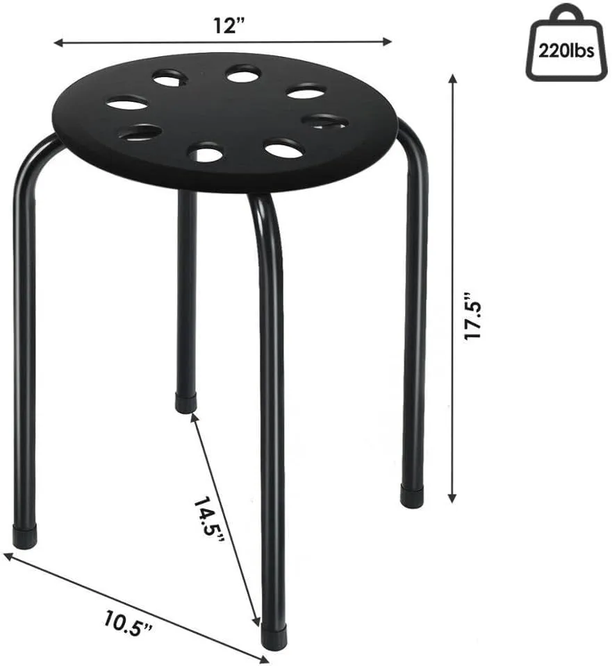 Set of 6 Portable Stack Stools 17.5" Height Backless Seating for Home, Dining Room, Classrooms or Salon, Party (Color : Black)