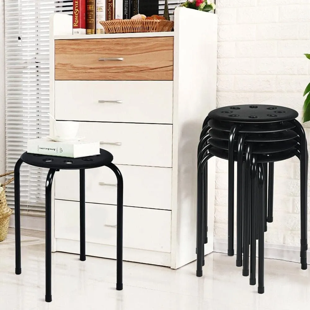 Set of 6 Portable Stack Stools 17.5" Height Backless Seating for Home, Dining Room, Classrooms or Salon, Party (Color : Black)