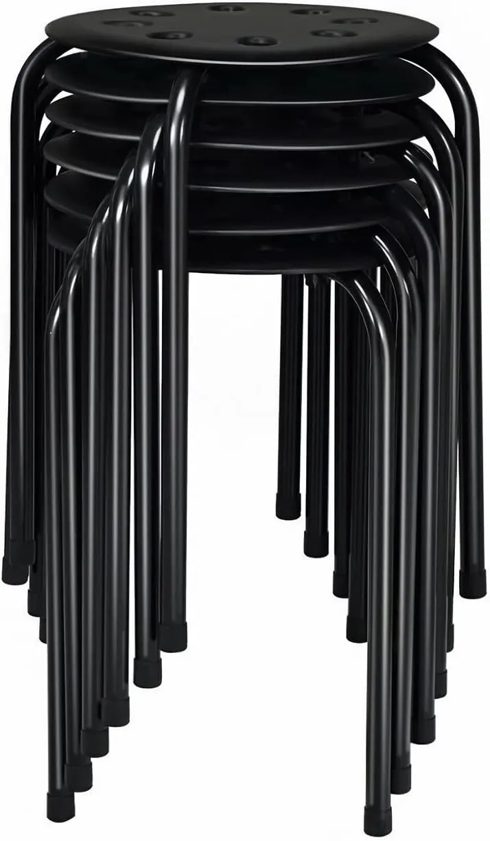 Set of 6 Portable Stack Stools 17.5" Height Backless Seating for Home, Dining Room, Classrooms or Salon, Party (Color : Black)