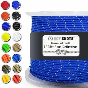 SGT KNOTS Type III Paracord Rope - 550 Paracord for Camping, Hiking, Crafts - Survival Paracord and Parachute Cord for Outdoor Adventure (100 to 1000ft)