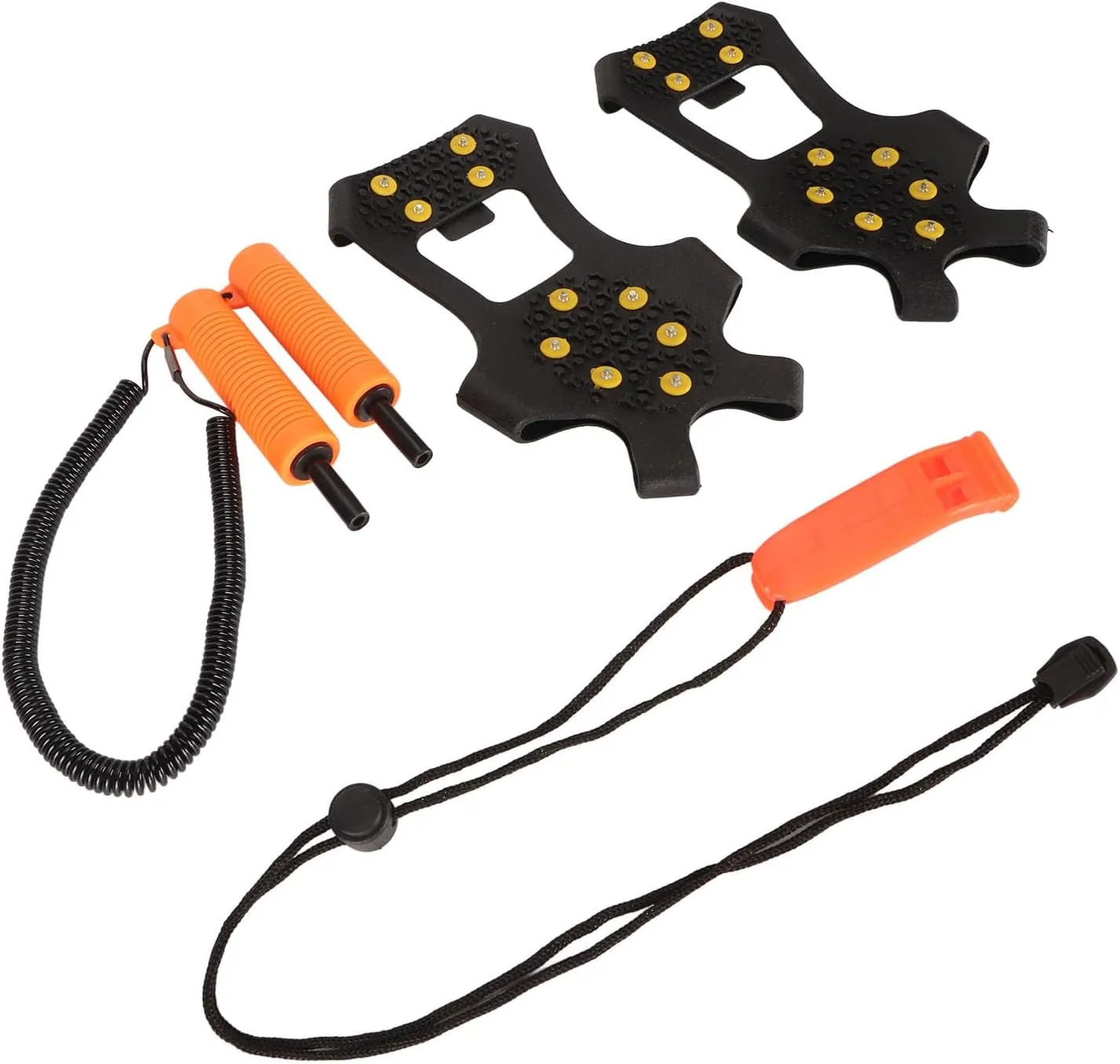 Shoe Spikes Ice Grip, Ergonomic Handle ABS Stainless Steel Rubber Practical Retractable Ice Awls with Whistle for Winter Outdoor Sports