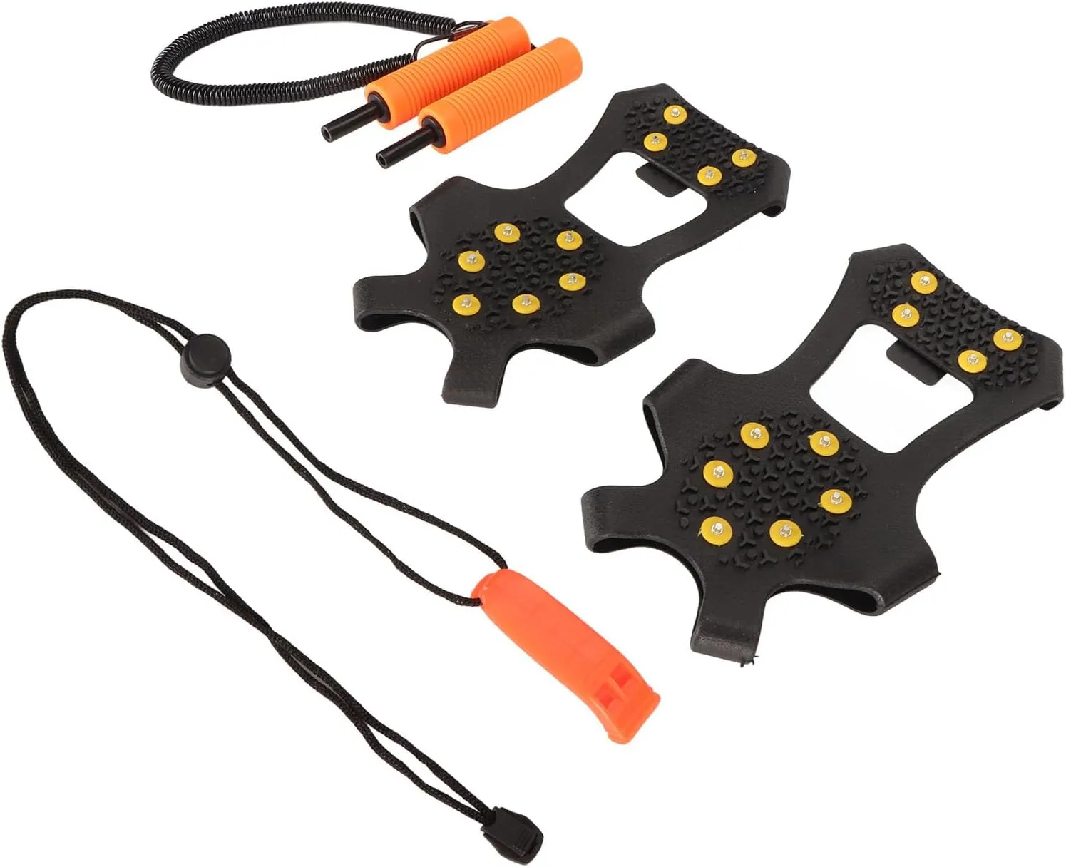 Shoe Spikes Ice Grip, Ergonomic Handle ABS Stainless Steel Rubber Practical Retractable Ice Awls with Whistle for Winter Outdoor Sports