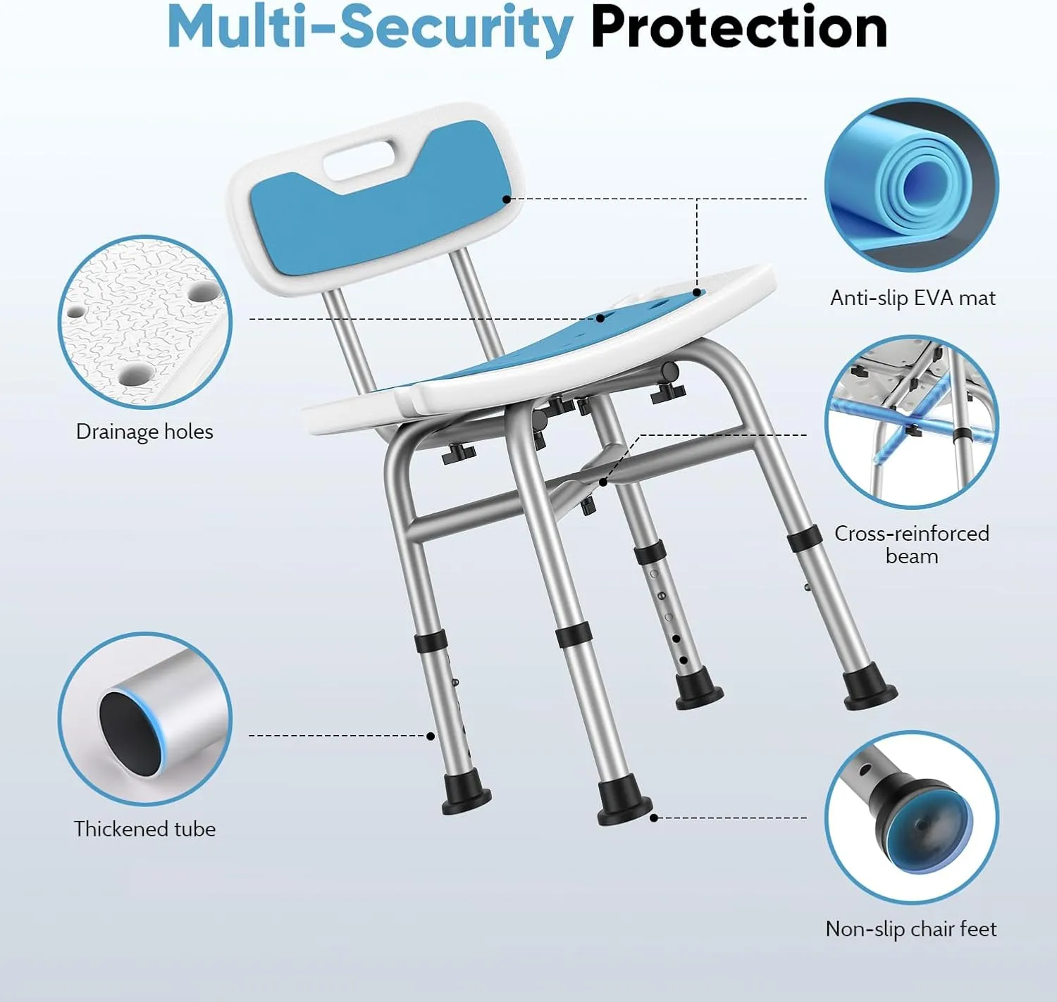 Shower Chair for Inside Shower - 500 lbs Heavy Duty Bath Bench Seat | FSA/HSA Eligible | Adjustable Height | Tool-Free Assembly Bathtub Stool for Elderly, Seniors and Disabled