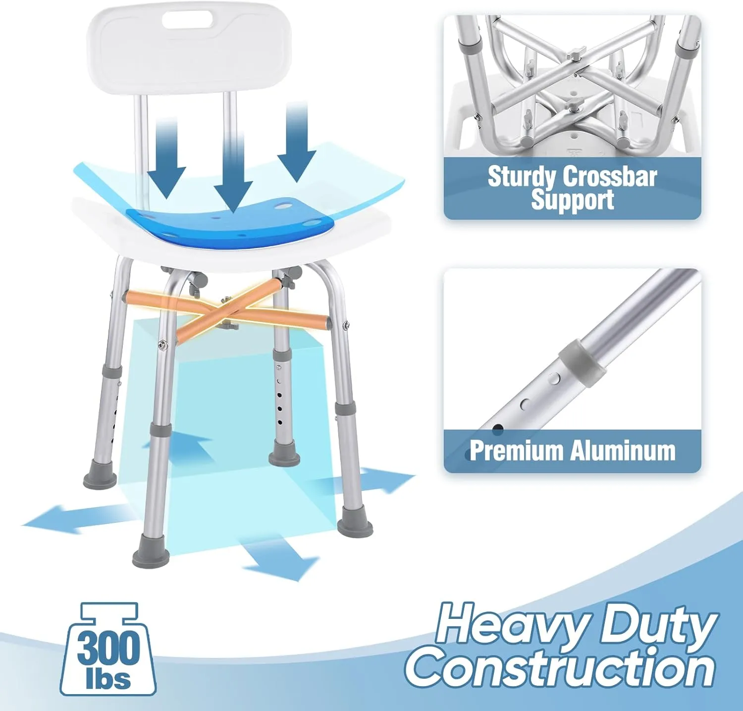 Shower Chair for Inside Shower - Height Adjustable Shower Seat with Back, Tool Free Assembly Bathroom Stool, Anti Slip Resistant Shower Chair for Elderly and Disabled