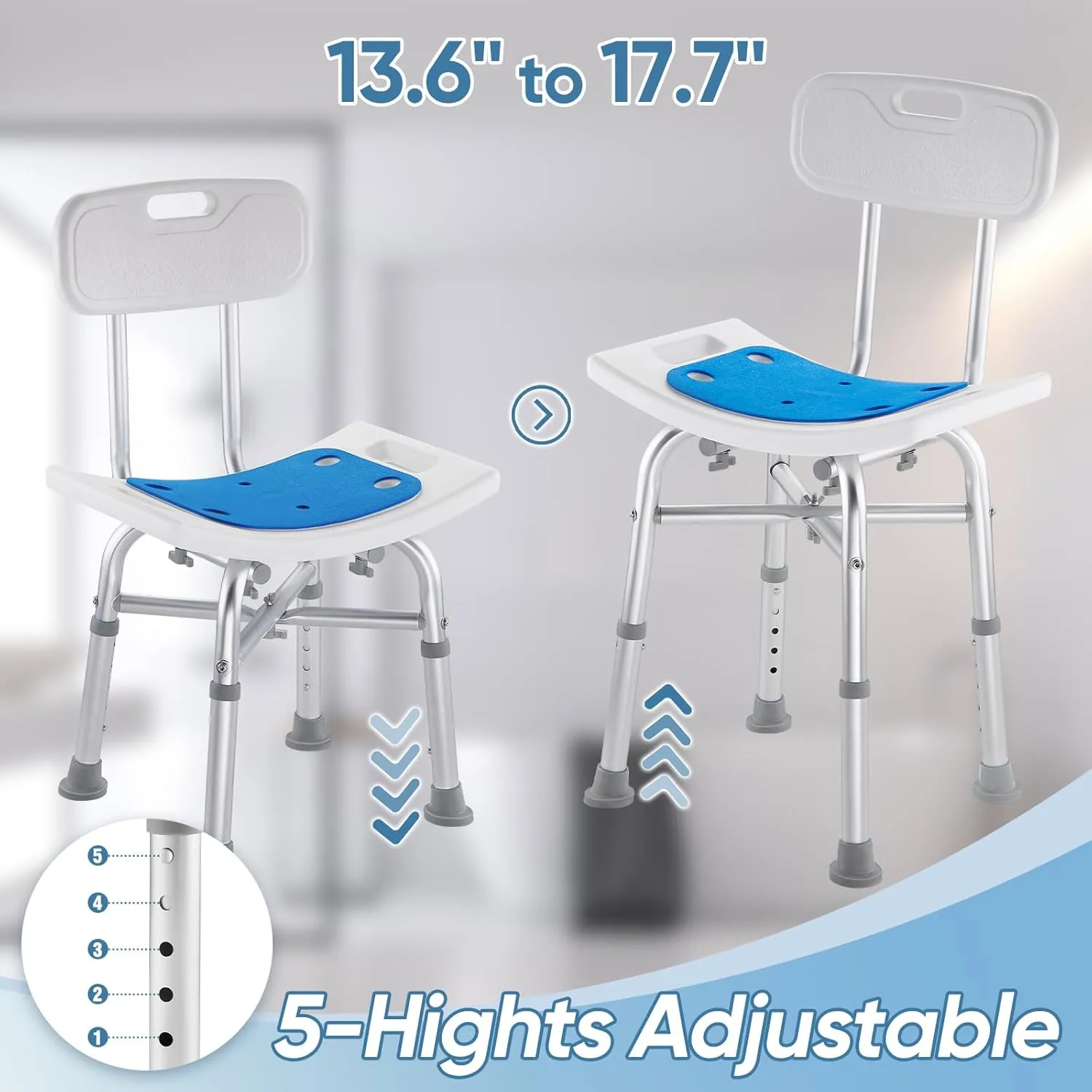 Shower Chair for Inside Shower - Height Adjustable Shower Seat with Back, Tool Free Assembly Bathroom Stool, Anti Slip Resistant Shower Chair for Elderly and Disabled