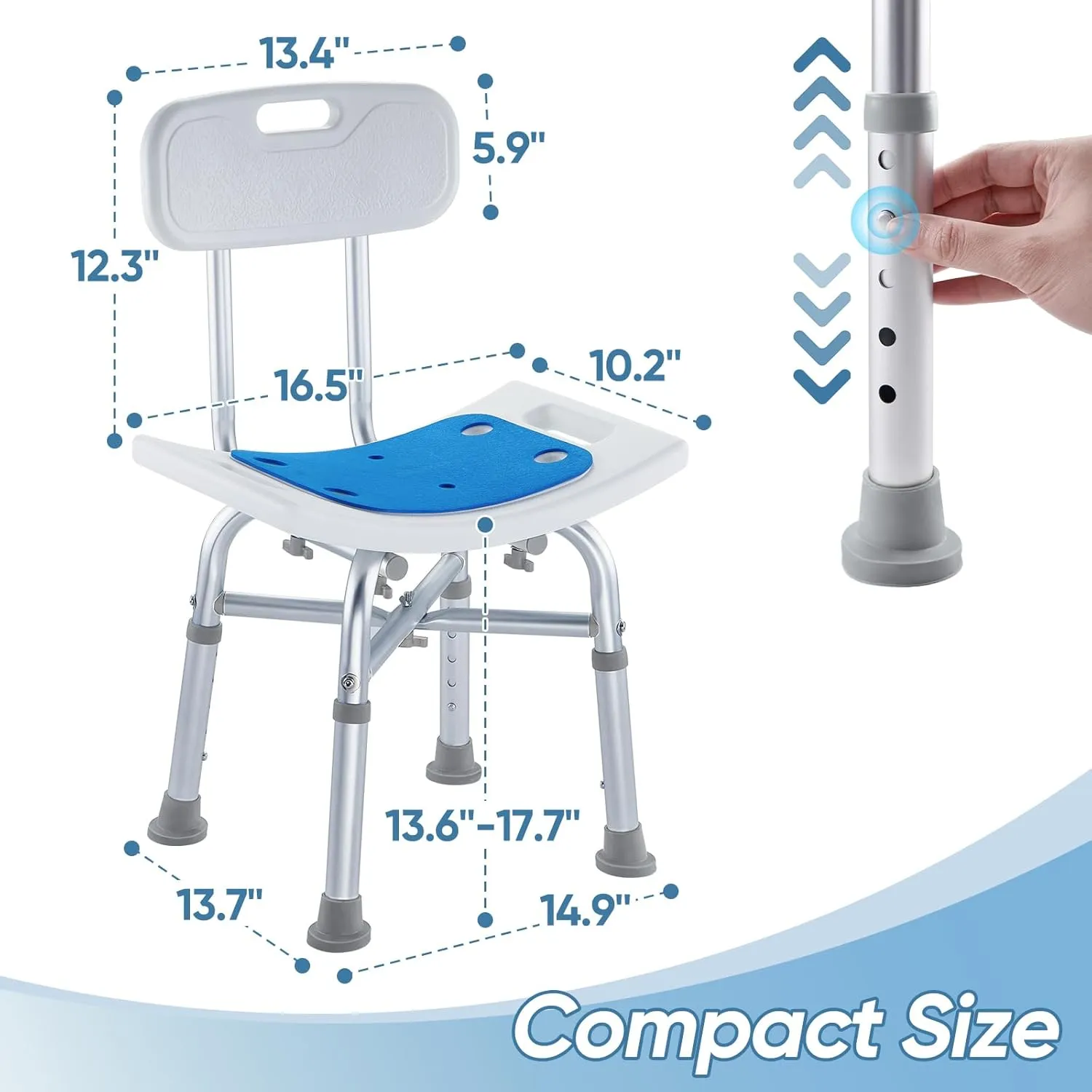 Shower Chair for Inside Shower - Height Adjustable Shower Seat with Back, Tool Free Assembly Bathroom Stool, Anti Slip Resistant Shower Chair for Elderly and Disabled