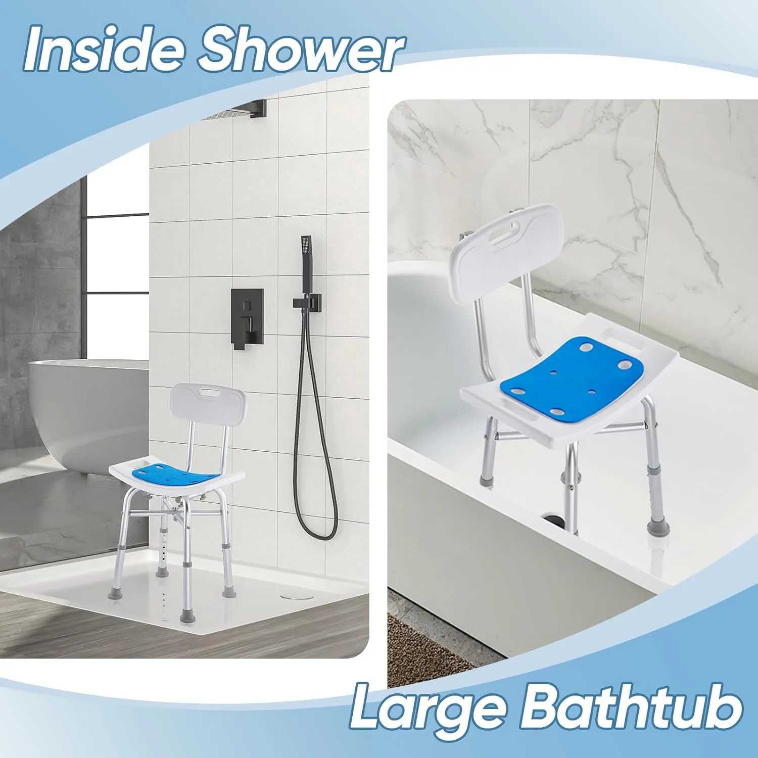 Shower Chair for Inside Shower - Height Adjustable Shower Seat with Back, Tool Free Assembly Bathroom Stool, Anti Slip Resistant Shower Chair for Elderly and Disabled