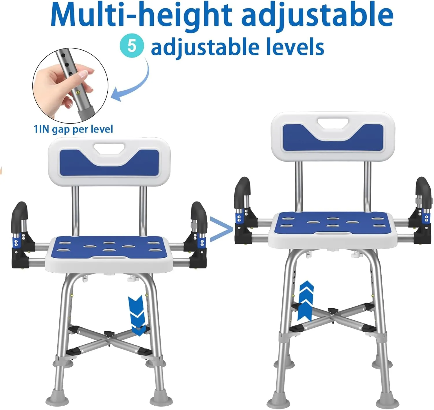 Shower Chair with Arms and Back for Seniors Elderly Handicap Disabled Or Bariatric Adults Heavy Duty 500 Lbs Adjustable Stool Bench Seat for Inside Shower Stall and Bathroom Bath Tub Chairs