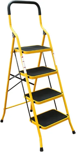 SHU Indoor Climbing Ladder Multifunctional Folding Safety Escalator Widened Pedal is Stable and not Shaking, Four-Step Ladder (Color : Yellow/Four-Step Ladder)
