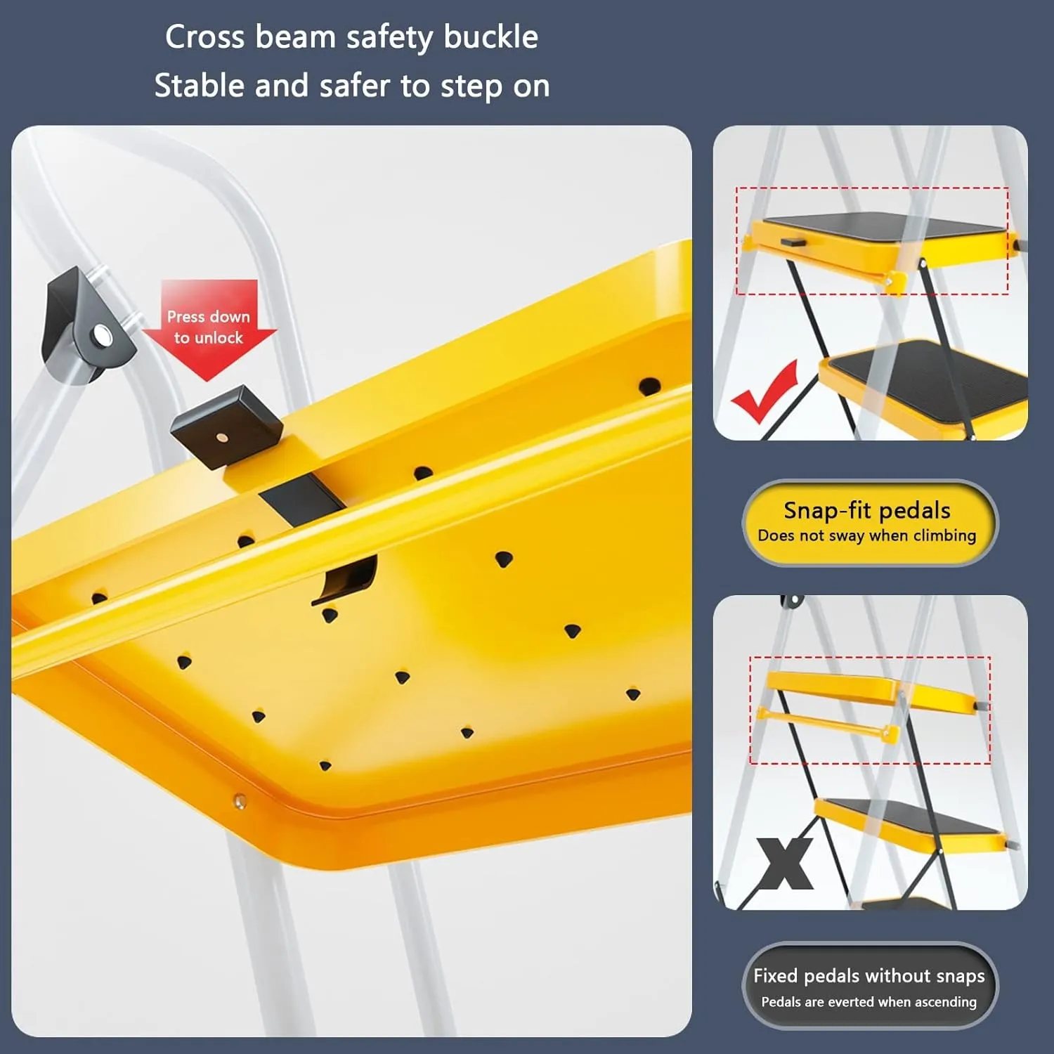 SHU Indoor Climbing Ladder Multifunctional Folding Safety Escalator Widened Pedal is Stable and not Shaking, Four-Step Ladder (Color : Yellow/Four-Step Ladder)