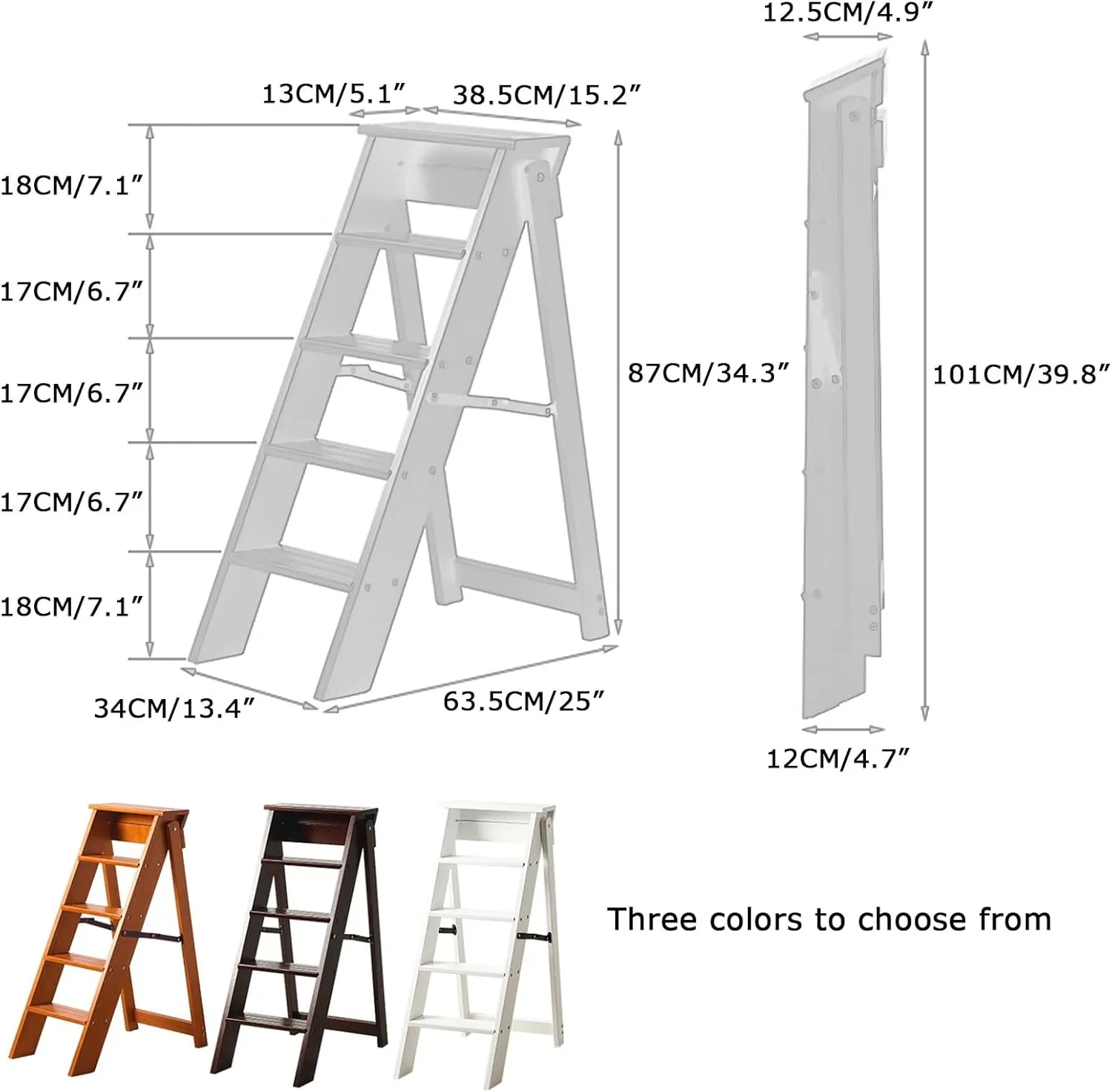 SHU Thickened Solid Wood Five-Step Climbing Ladder Multi-Functional Load-Bearing Herringbone Ladder Indoor Flower Stand (Color : Light Walnut Color)