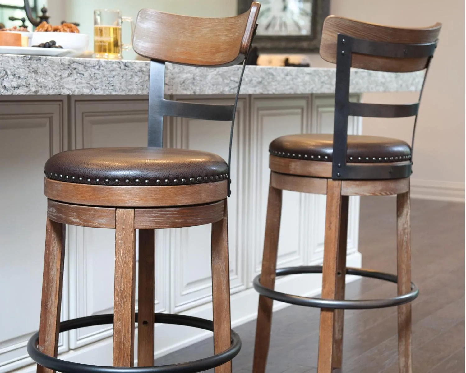 Signature Design by Ashley Pinnadel 30" Modern Swivel Pub Height Barstool, Light Brown