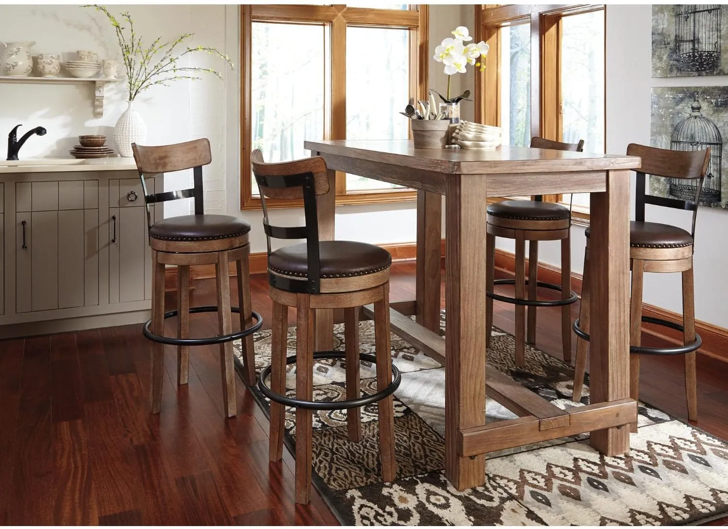 Signature Design by Ashley Pinnadel 30" Modern Swivel Pub Height Barstool, Light Brown