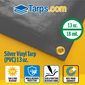 Silver Vinyl PVC Tarps - 13 oz