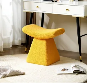 Simple Dressing Stool, Shoe Changing Stool with Lambskin Fabric, Fashionable Makeup Chair, Small Square Stool with Sponge Cushion for Living Room, Entrance, Bedroom(Yellow)