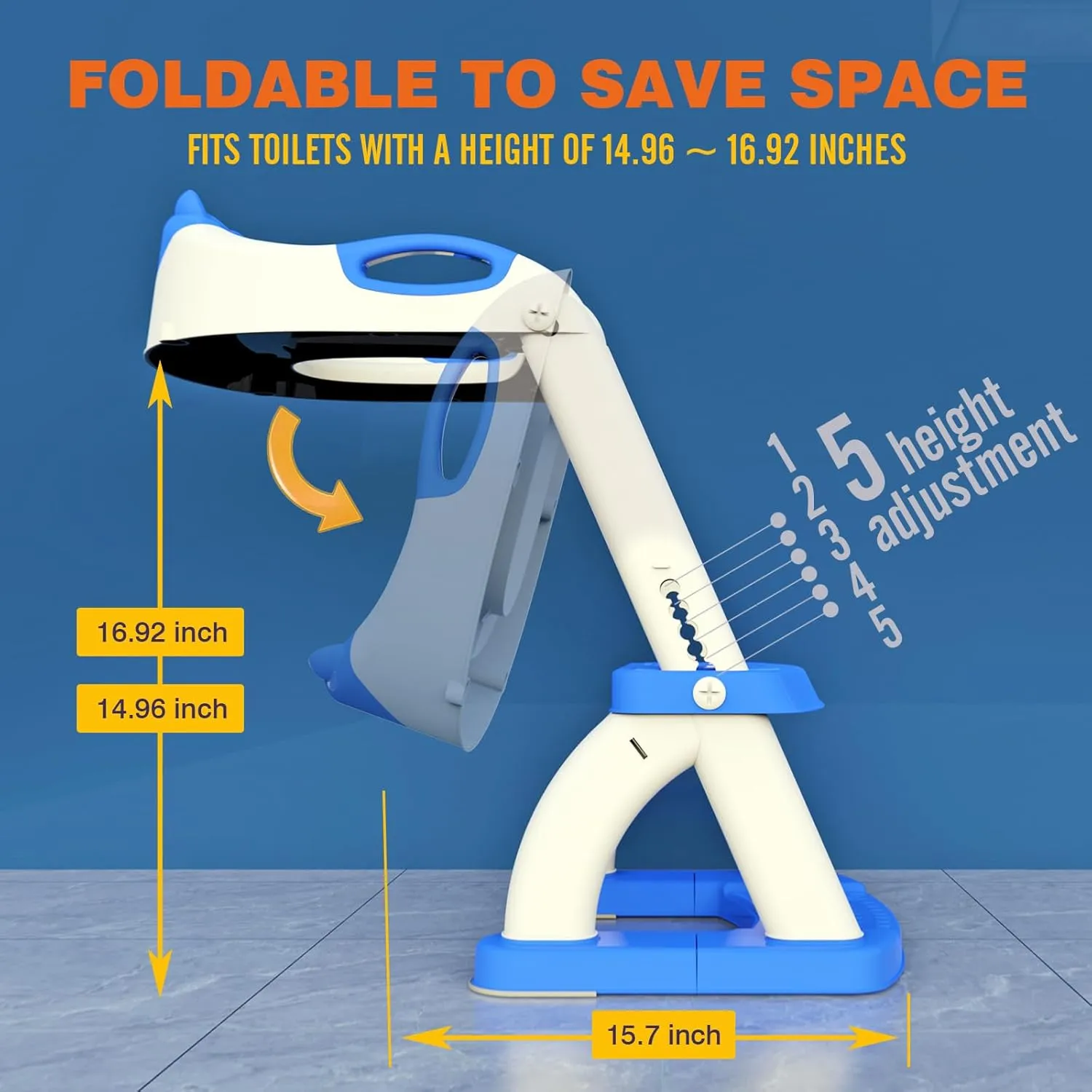 SKYROKU Potty Training Toilet, New Sector-Shape Stabilized Base two in one Toddler Toilet Seat with Splash Guard, Anti Slip Pad, and Step Stool Dark Blue