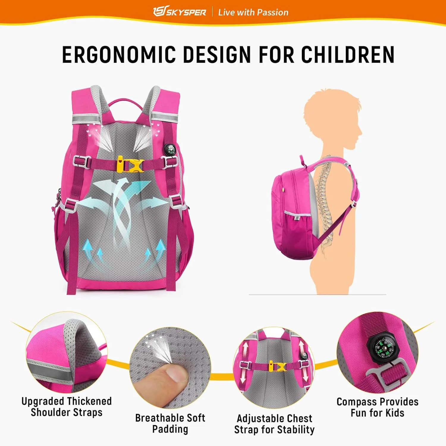 SKYSPER Preschool Kids Backpack 10L Toddler Travel Backpack for Kids Boys Girls(Pink)