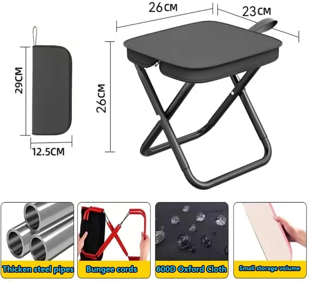 Small Folding Camping Stool, Portable Foldable Backpacking Stool with Carry Bag, Compact Fishing Step Stool Lightweight for Hiking Hunting Garden(Black)