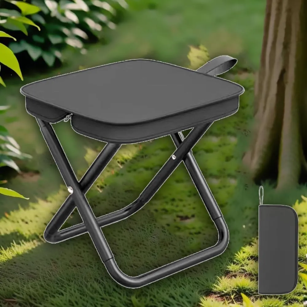Small Folding Camping Stool, Portable Foldable Backpacking Stool with Carry Bag, Compact Fishing Step Stool Lightweight for Hiking Hunting Garden(Black)