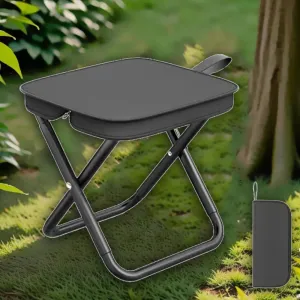 Small Folding Camping Stool, Portable Foldable Backpacking Stool with Carry Bag, Compact Fishing Step Stool Lightweight for Hiking Hunting Garden(Black)