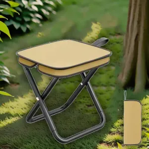 Small Folding Camping Stool, Portable Foldable Backpacking Stool with Carry Bag, Compact Fishing Step Stool Lightweight for Hiking Hunting Garden(Khaki)