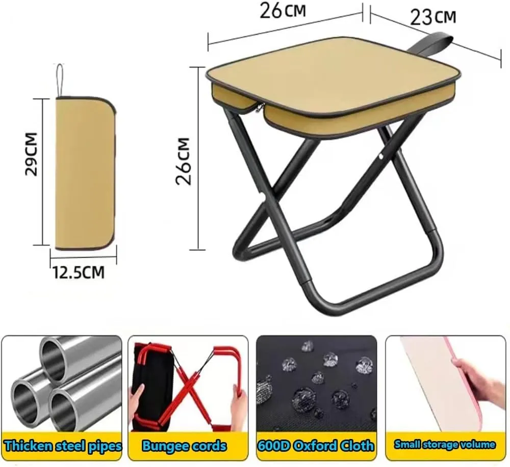 Small Folding Camping Stool, Portable Foldable Backpacking Stool with Carry Bag, Compact Fishing Step Stool Lightweight for Hiking Hunting Garden(Khaki)