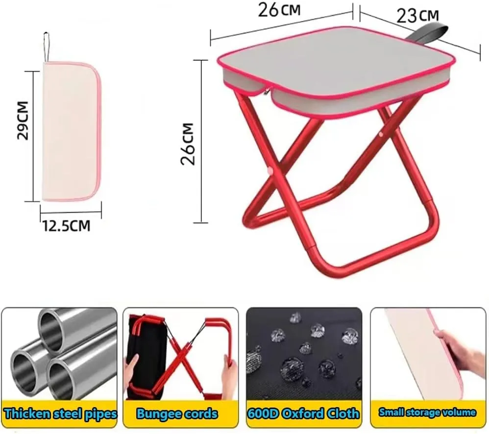 Small Folding Camping Stool, Portable Foldable Backpacking Stool with Carry Bag, Compact Fishing Step Stool Lightweight for Hiking Hunting Garden(Red)