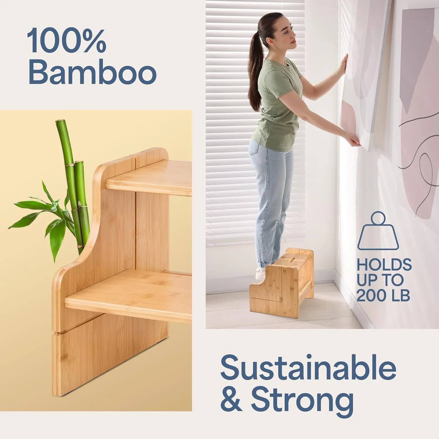 Small Step Stool, 200lb Capacity - Sturdy, Safe and Durable, Toddler Step Stool for Toddlers, Bamboo Toddler Stool, Potty Training, Kitchen Wooden Stepping Stool - w/Faucet Extender (Natural)