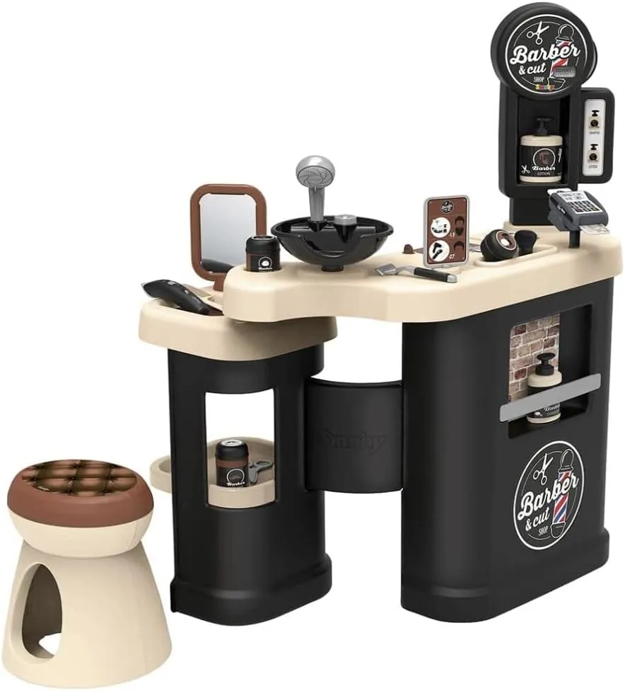 Smoby - Barber and Hairdresser Play Salon Shop for Children (69 x 48 x 91,5 cm) - Play Station incl, Toy Accessories for Styling - for Kids Girls and Boys Aged 3 Years and Over