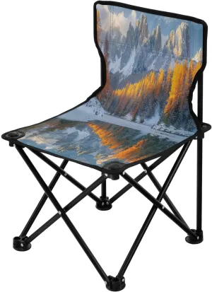 Snowy Mountain Portable Outdoor Folding Chair Anti-Slip Padded Oxford Cloth Stool Camping Chair Small for Beach Hiking Fishing Gardening Quad Camp Chair