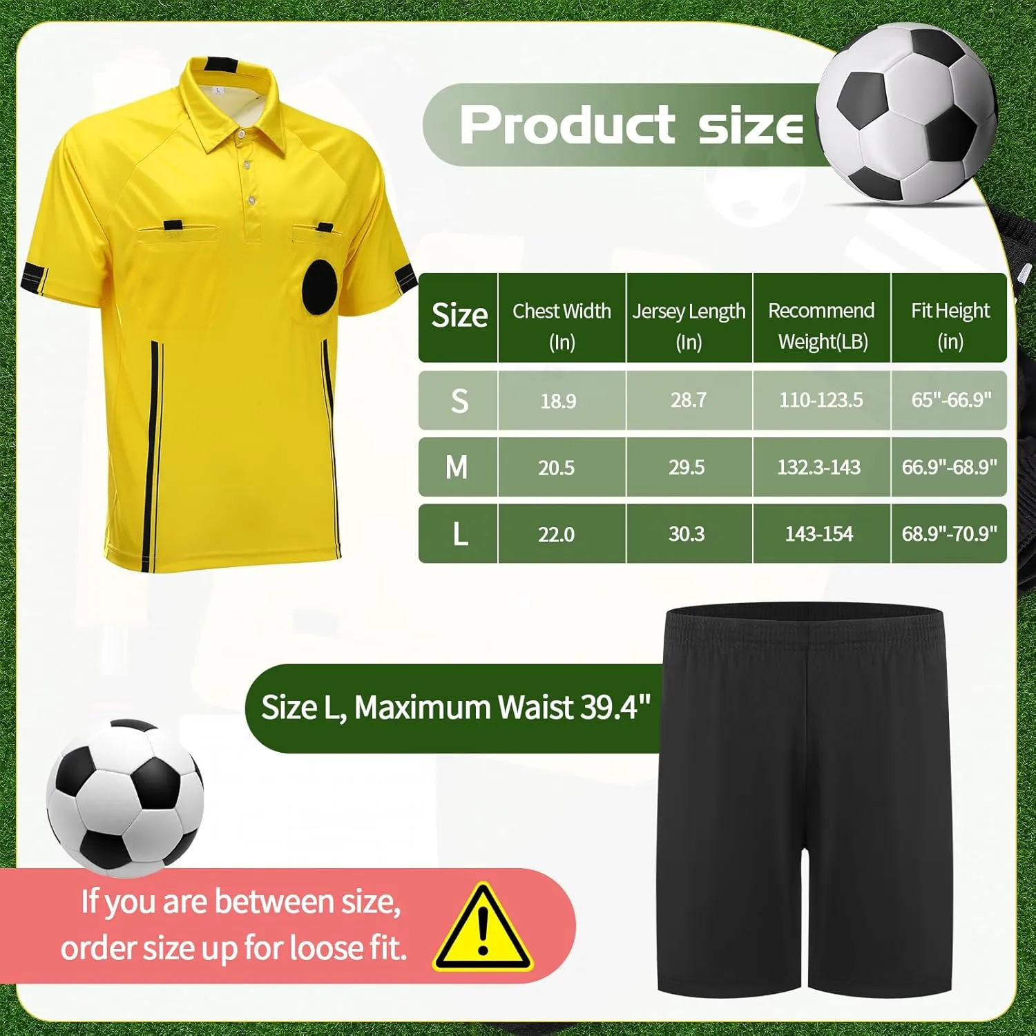 Soccer Referee Jersey, 7PCs Soccer Referee Kit, Referee Cards, Whistle, Socks, Flags, Soccer Referee Costume for Adult