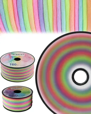 Soft Rainbow Paracord 7 Strands 4mm Nylon Parachute Cord 160ft 320ft Camping Rope