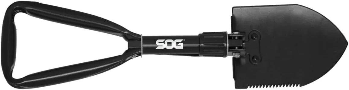 SOG Entrenching Tool- 18.25 Inch Folding Survival Shovel with Wood Saw Edge and Tactical Shovel Carry Case- Black (F08-N)