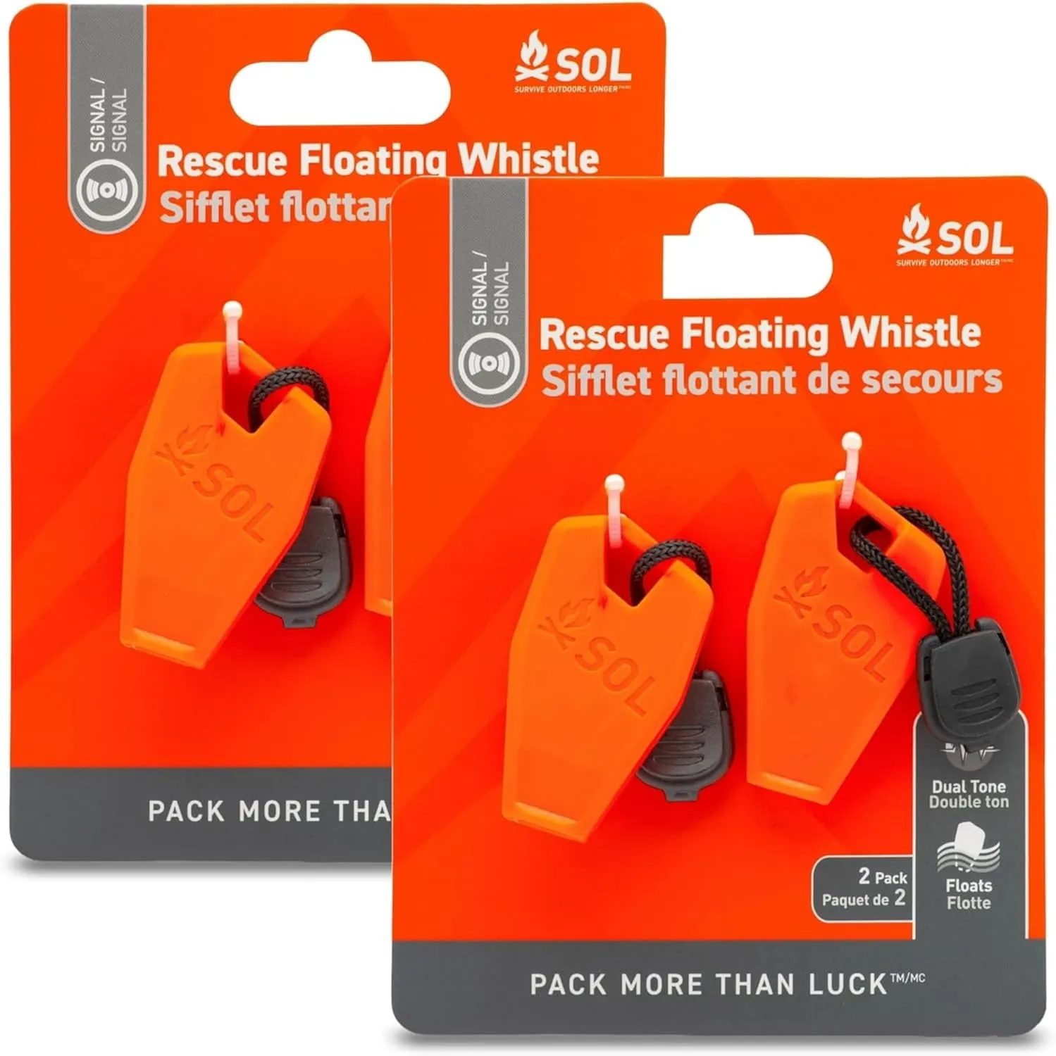 SOL Survive Outdoors Longer S.O.L. Rescue Floating Whistle 2 Piece (2 Pack)