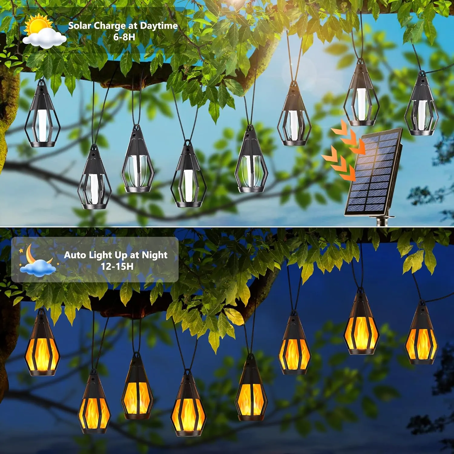 Solar String Lights for Outside, 21Ft Patio Lights with 10 Flickering Flame Light Bulbs, Waterproof Warm White Solar Powered Outdoor Light for Garden Yard Patio Gazebo Bistro Cafe Party Decoration