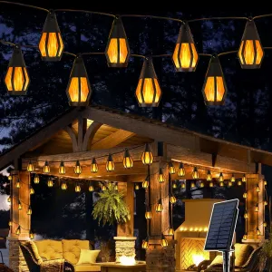 Solar String Lights for Outside, 21Ft Patio Lights with 10 Flickering Flame Light Bulbs, Waterproof Warm White Solar Powered Outdoor Light for Garden Yard Patio Gazebo Bistro Cafe Party Decoration