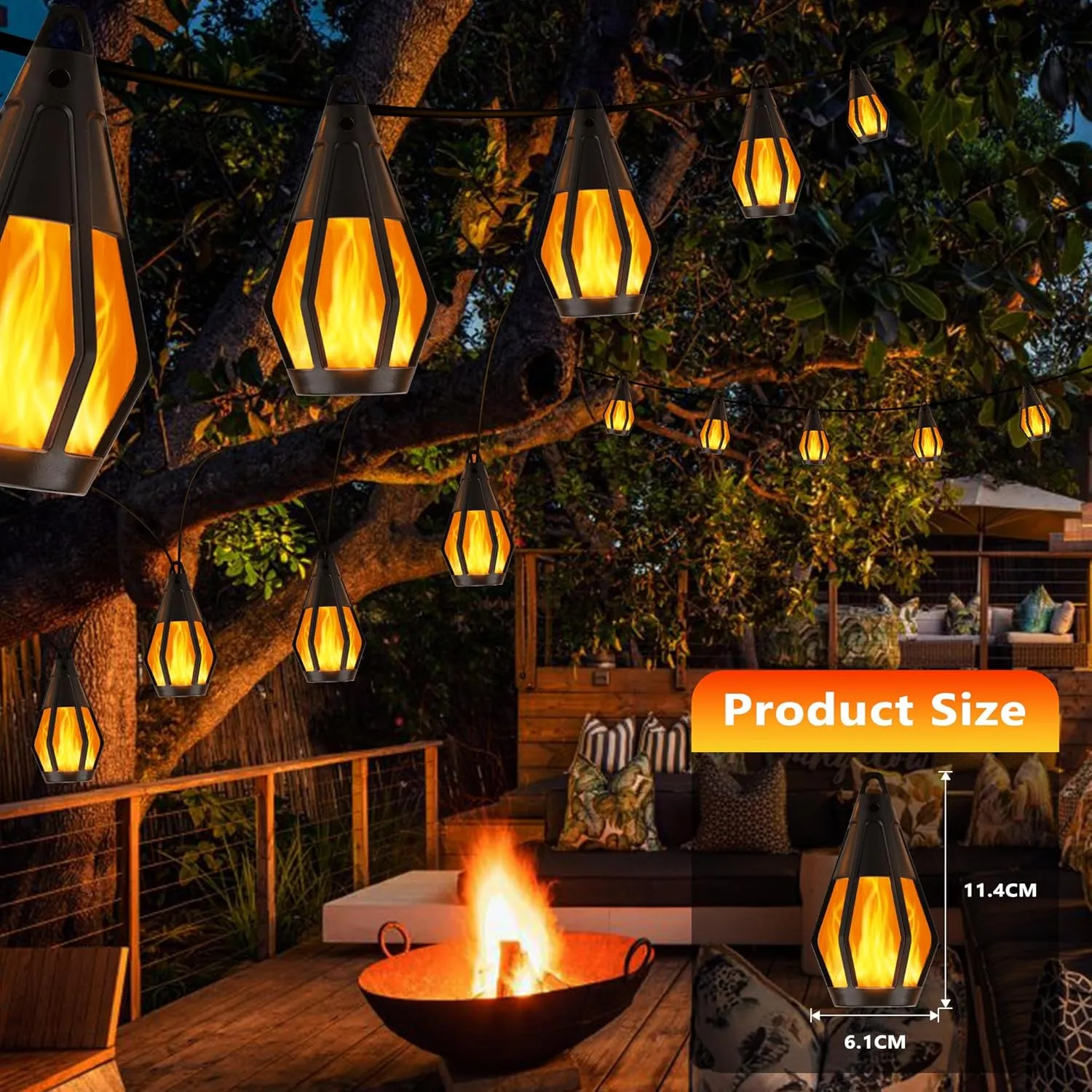 Solar String Lights for Outside, 21Ft Patio Lights with 10 Flickering Flame Light Bulbs, Waterproof Warm White Solar Powered Outdoor Light for Garden Yard Patio Gazebo Bistro Cafe Party Decoration