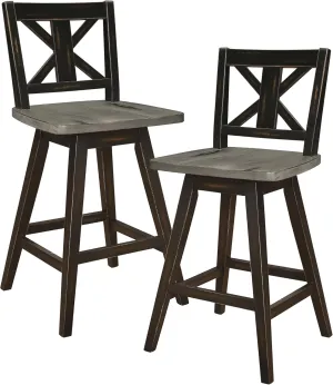Solid Wood High Back Swivel Counter Height Bar Stools Set of 2, Kitchen Stools Counter Height, Foot Rest, X Back, Tall Wooden Armless Dining Chairs For Kitchen Island, Farmhouse, Rustic, Black